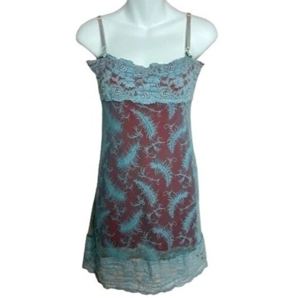 Tripp NYC Vintage 90s Mini Dress Blue Red Lace - Picture 1 of 13